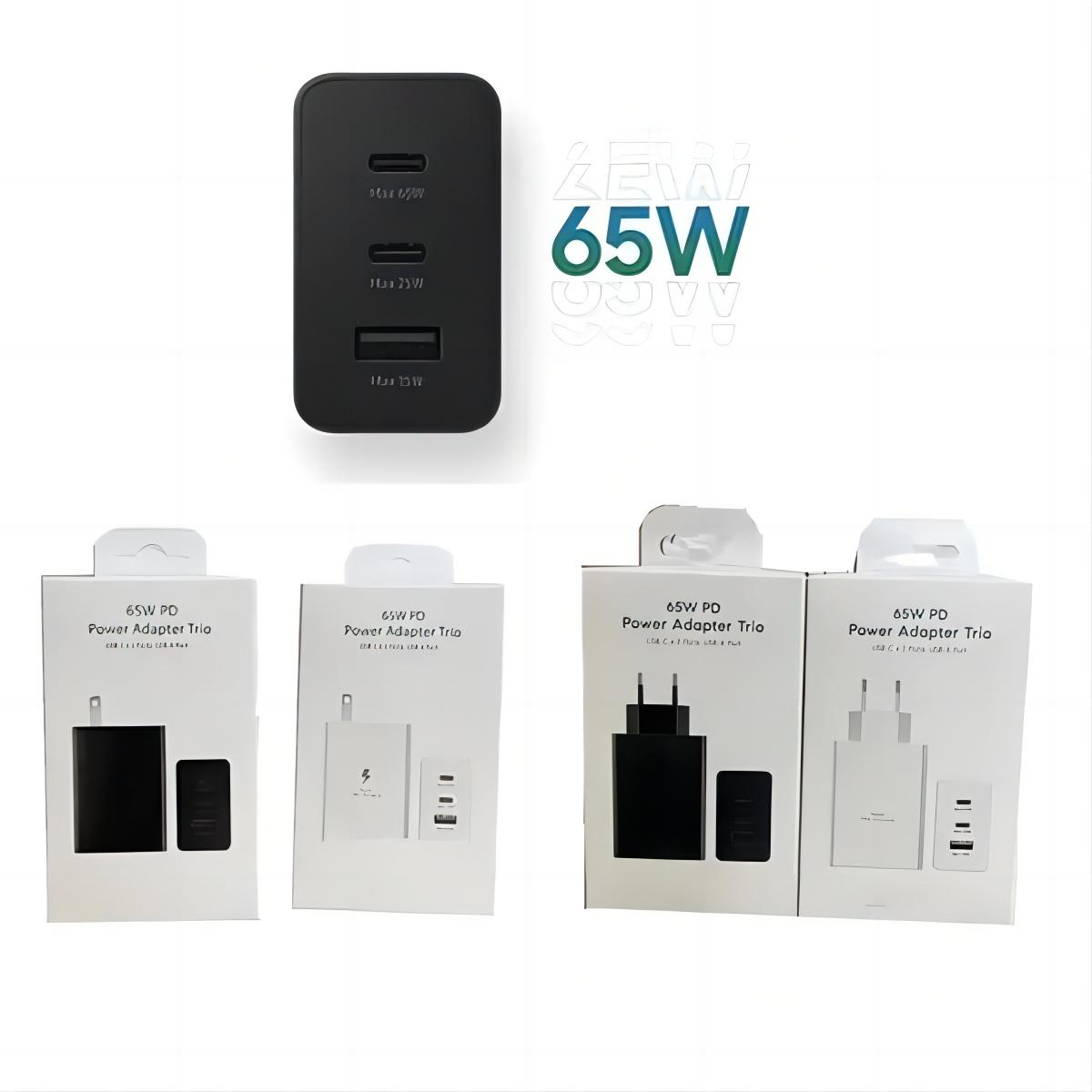 65w PD Power Adapter Trio (UBS-C × 2 Ports , USB-A Port) 